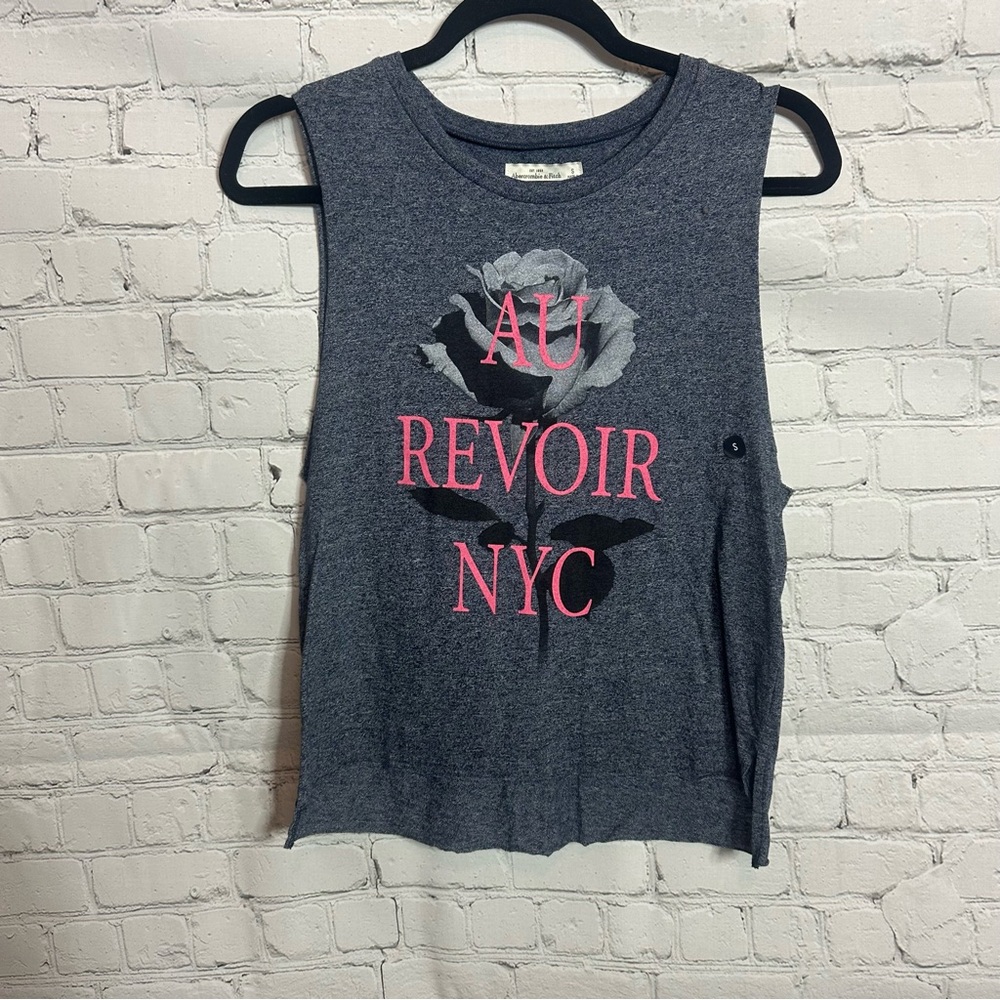 Abercrombie & Fitch Dark Gray Muscle Tee with Pink Graphic